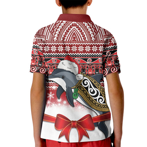 New Zealand Dolphin Terehu Christmas Kid Polo Shirt Maori Inspired Knitted Patterns