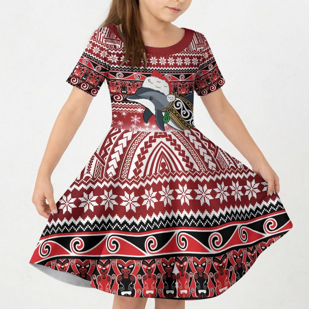 New Zealand Dolphin Terehu Christmas Kid Short Sleeve Dress Maori Inspired Knitted Patterns