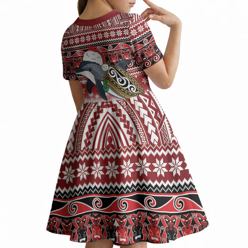 New Zealand Dolphin Terehu Christmas Kid Short Sleeve Dress Maori Inspired Knitted Patterns