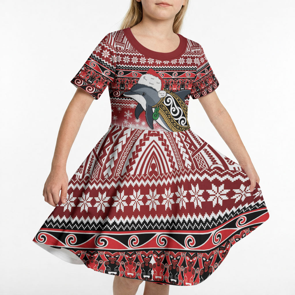 New Zealand Dolphin Terehu Christmas Kid Short Sleeve Dress Maori Inspired Knitted Patterns