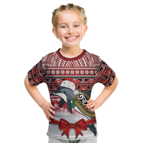 New Zealand Dolphin Terehu Christmas Kid T Shirt Maori Inspired Knitted Patterns