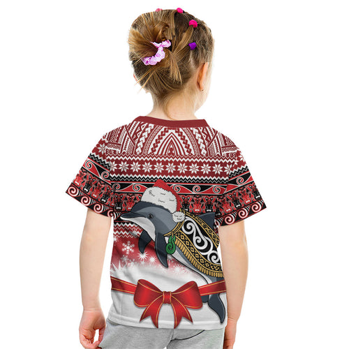 New Zealand Dolphin Terehu Christmas Kid T Shirt Maori Inspired Knitted Patterns