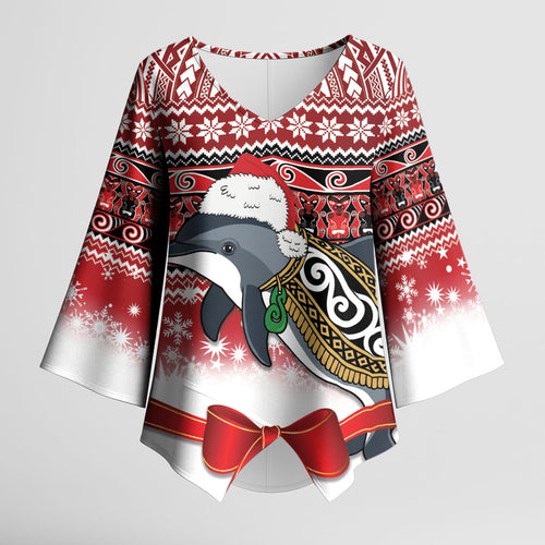 New Zealand Dolphin Terehu Christmas Kimono Sleeve Blouse Maori Inspired Knitted Patterns