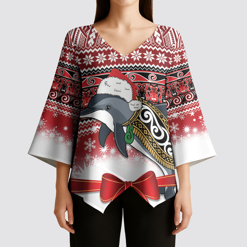New Zealand Dolphin Terehu Christmas Kimono Sleeve Blouse Maori Inspired Knitted Patterns