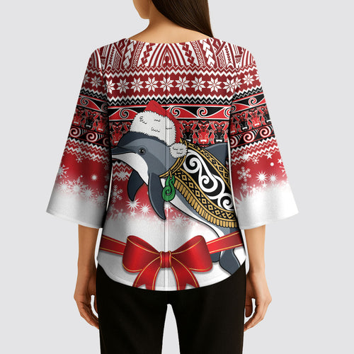 New Zealand Dolphin Terehu Christmas Kimono Sleeve Blouse Maori Inspired Knitted Patterns