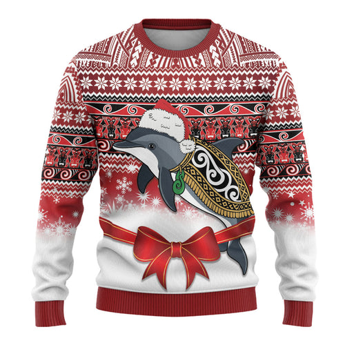 New Zealand Dolphin Terehu Christmas Ugly Christmas Sweater Maori Inspired Knitted Patterns