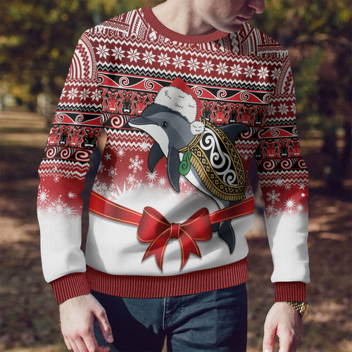 New Zealand Dolphin Terehu Christmas Ugly Christmas Sweater Maori Inspired Knitted Patterns