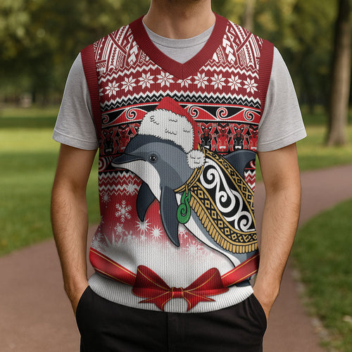 New Zealand Dolphin Terehu Christmas Knitted V-Neck Vest Maori Inspired Knitted Patterns
