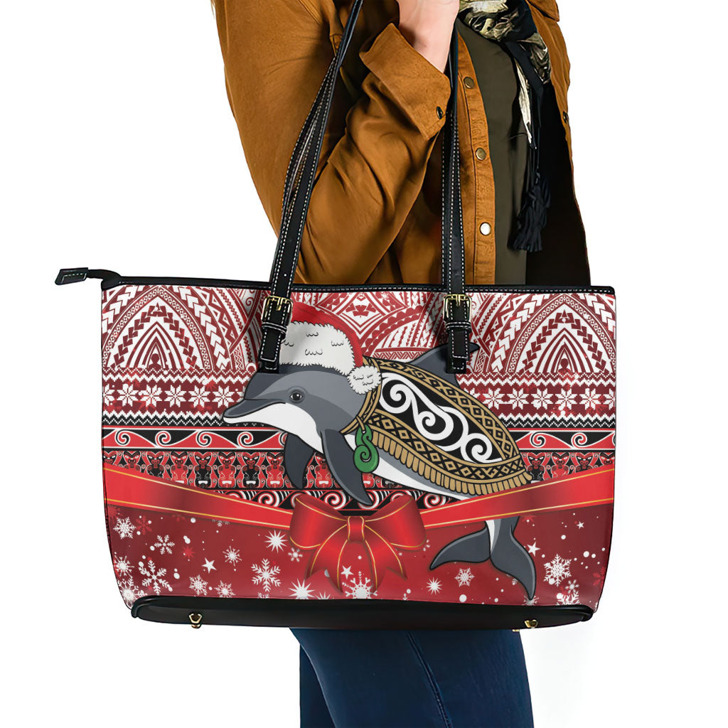 New Zealand Dolphin Terehu Christmas Leather Tote Bag Maori Inspired Knitted Patterns
