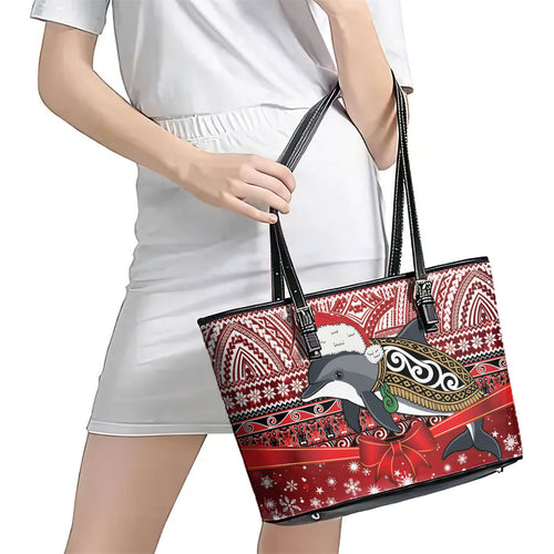 New Zealand Dolphin Terehu Christmas Leather Tote Bag Maori Inspired Knitted Patterns