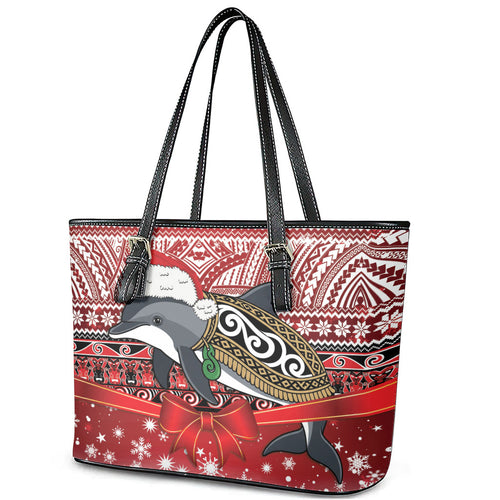 New Zealand Dolphin Terehu Christmas Leather Tote Bag Maori Inspired Knitted Patterns