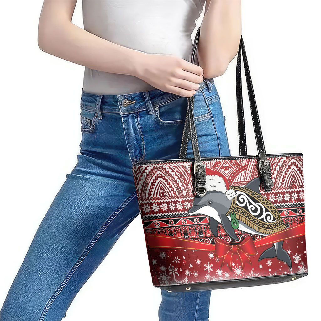 New Zealand Dolphin Terehu Christmas Leather Tote Bag Maori Inspired Knitted Patterns
