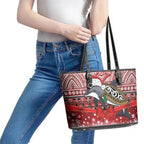 New Zealand Dolphin Terehu Christmas Leather Tote Bag Maori Inspired Knitted Patterns