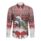 New Zealand Dolphin Terehu Christmas Long Sleeve Button Shirt Maori Inspired Knitted Patterns