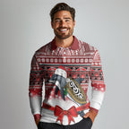 New Zealand Dolphin Terehu Christmas Long Sleeve Polo Shirt Maori Inspired Knitted Patterns