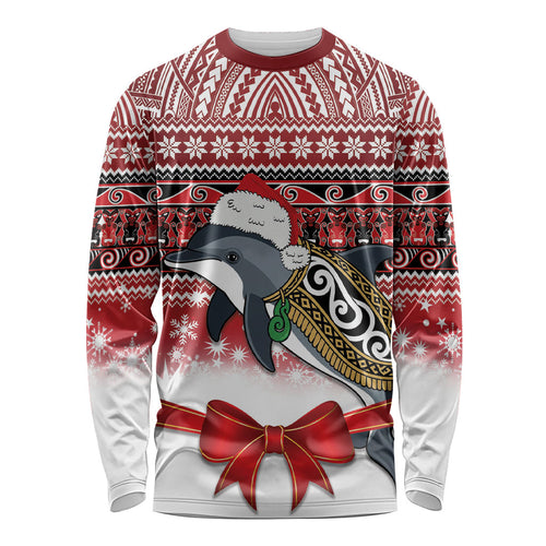 New Zealand Dolphin Terehu Christmas Long Sleeve Shirt Maori Inspired Knitted Patterns