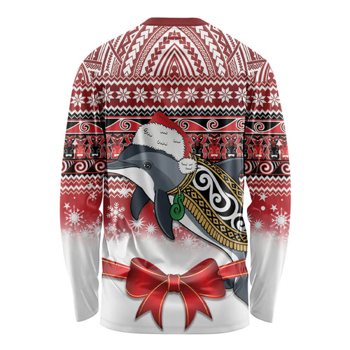 New Zealand Dolphin Terehu Christmas Long Sleeve Shirt Maori Inspired Knitted Patterns