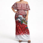 New Zealand Dolphin Terehu Christmas Off Shoulder Maxi Dress Maori Inspired Knitted Patterns