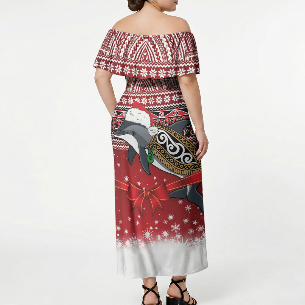 New Zealand Dolphin Terehu Christmas Off Shoulder Maxi Dress Maori Inspired Knitted Patterns