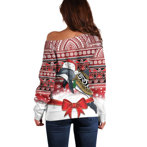 New Zealand Dolphin Terehu Christmas Off Shoulder Sweater Maori Inspired Knitted Patterns