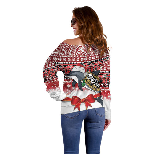 New Zealand Dolphin Terehu Christmas Off Shoulder Sweater Maori Inspired Knitted Patterns