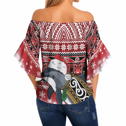 New Zealand Dolphin Terehu Christmas Off Shoulder Wrap Waist Top Maori Inspired Knitted Patterns