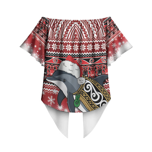 New Zealand Dolphin Terehu Christmas Off Shoulder Wrap Waist Top Maori Inspired Knitted Patterns