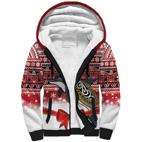New Zealand Dolphin Terehu Christmas Sherpa Hoodie Maori Inspired Knitted Patterns