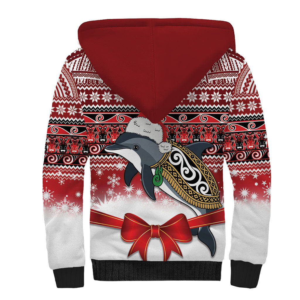 New Zealand Dolphin Terehu Christmas Sherpa Hoodie Maori Inspired Knitted Patterns