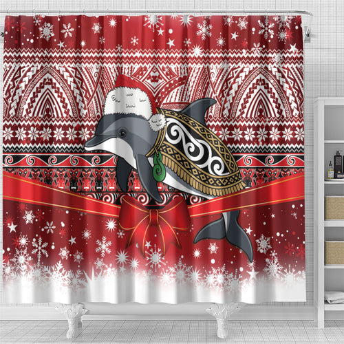 New Zealand Dolphin Terehu Christmas Shower Curtain Maori Inspired Knitted Patterns