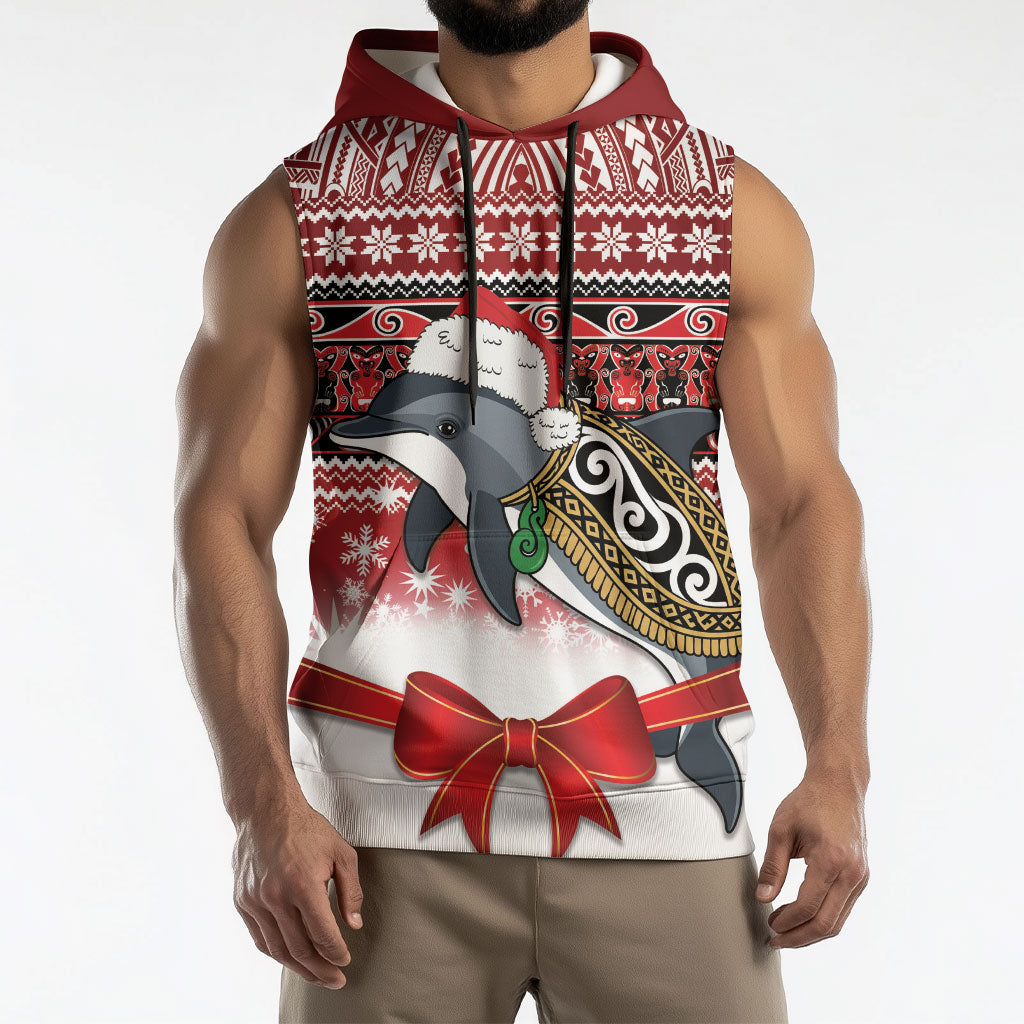 New Zealand Dolphin Terehu Christmas Sleeveless Hoodie Maori Inspired Knitted Patterns