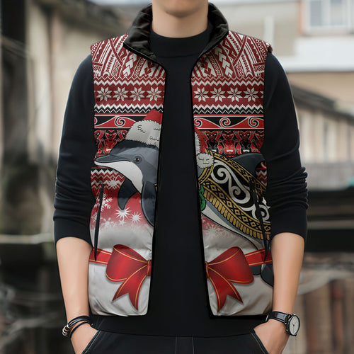 New Zealand Dolphin Terehu Christmas Sleeveless Puffer Jacket Maori Inspired Knitted Patterns
