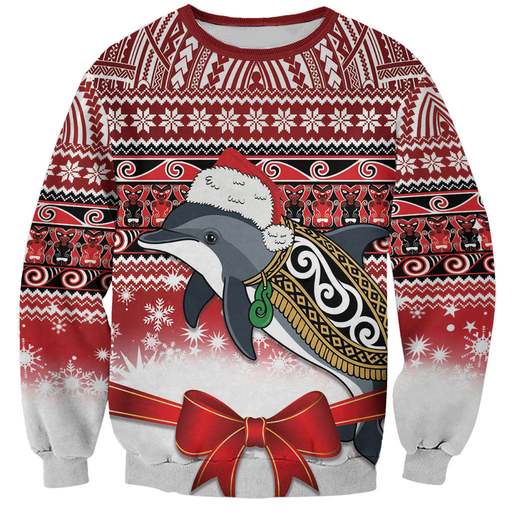New Zealand Dolphin Terehu Christmas Sweatshirt Maori Inspired Knitted Patterns