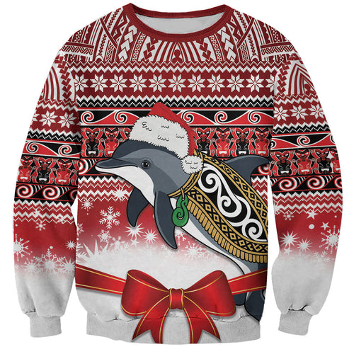 New Zealand Dolphin Terehu Christmas Sweatshirt Maori Inspired Knitted Patterns