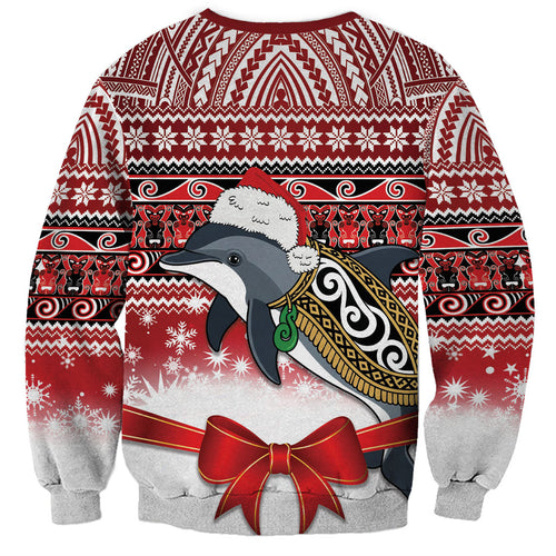 New Zealand Dolphin Terehu Christmas Sweatshirt Maori Inspired Knitted Patterns