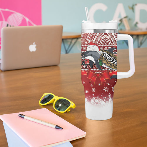 New Zealand Dolphin Terehu Christmas Tumbler With Handle Maori Inspired Knitted Patterns