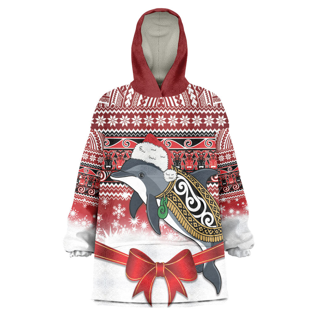 New Zealand Dolphin Terehu Christmas Wearable Blanket Hoodie Maori Inspired Knitted Patterns