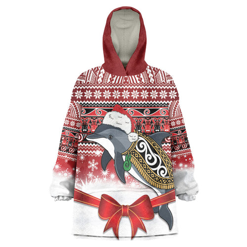 New Zealand Dolphin Terehu Christmas Wearable Blanket Hoodie Maori Inspired Knitted Patterns