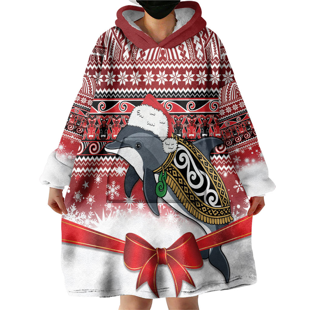 New Zealand Dolphin Terehu Christmas Wearable Blanket Hoodie Maori Inspired Knitted Patterns