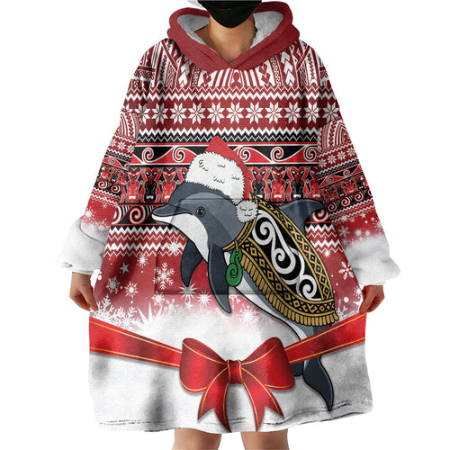 New Zealand Dolphin Terehu Christmas Wearable Blanket Hoodie Maori Inspired Knitted Patterns