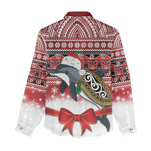 New Zealand Dolphin Terehu Christmas Women Casual Shirt Maori Inspired Knitted Patterns