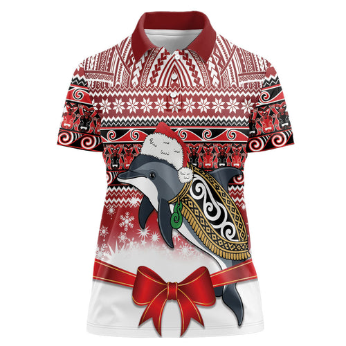 New Zealand Dolphin Terehu Christmas Women Polo Shirt Maori Inspired Knitted Patterns