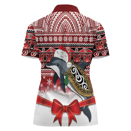 New Zealand Dolphin Terehu Christmas Women Polo Shirt Maori Inspired Knitted Patterns