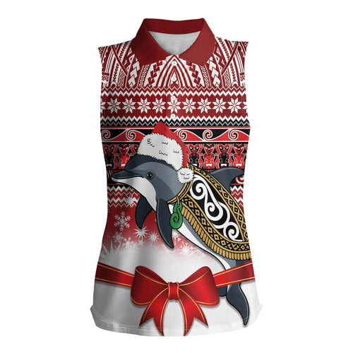 New Zealand Dolphin Terehu Christmas Women Sleeveless Polo Shirt Maori Inspired Knitted Patterns