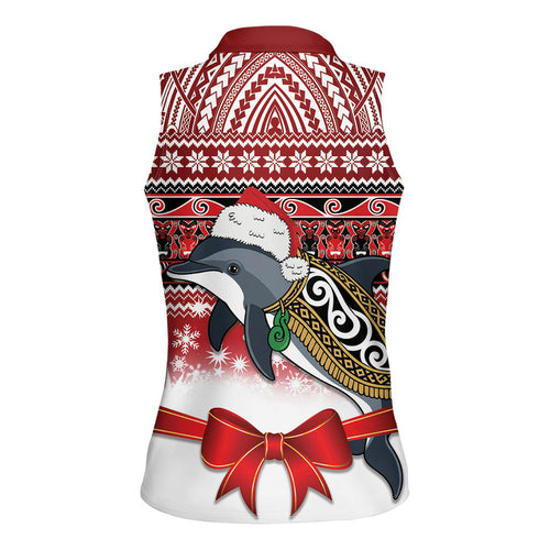 New Zealand Dolphin Terehu Christmas Women Sleeveless Polo Shirt Maori Inspired Knitted Patterns