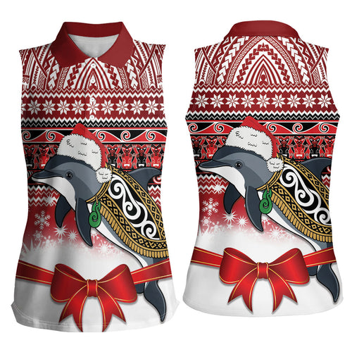 New Zealand Dolphin Terehu Christmas Women Sleeveless Polo Shirt Maori Inspired Knitted Patterns