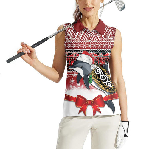 New Zealand Dolphin Terehu Christmas Women Sleeveless Polo Shirt Maori Inspired Knitted Patterns