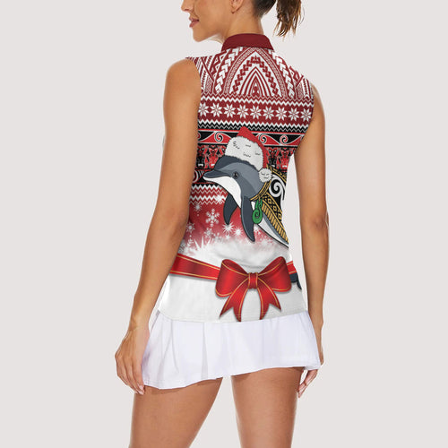 New Zealand Dolphin Terehu Christmas Women Sleeveless Polo Shirt Maori Inspired Knitted Patterns