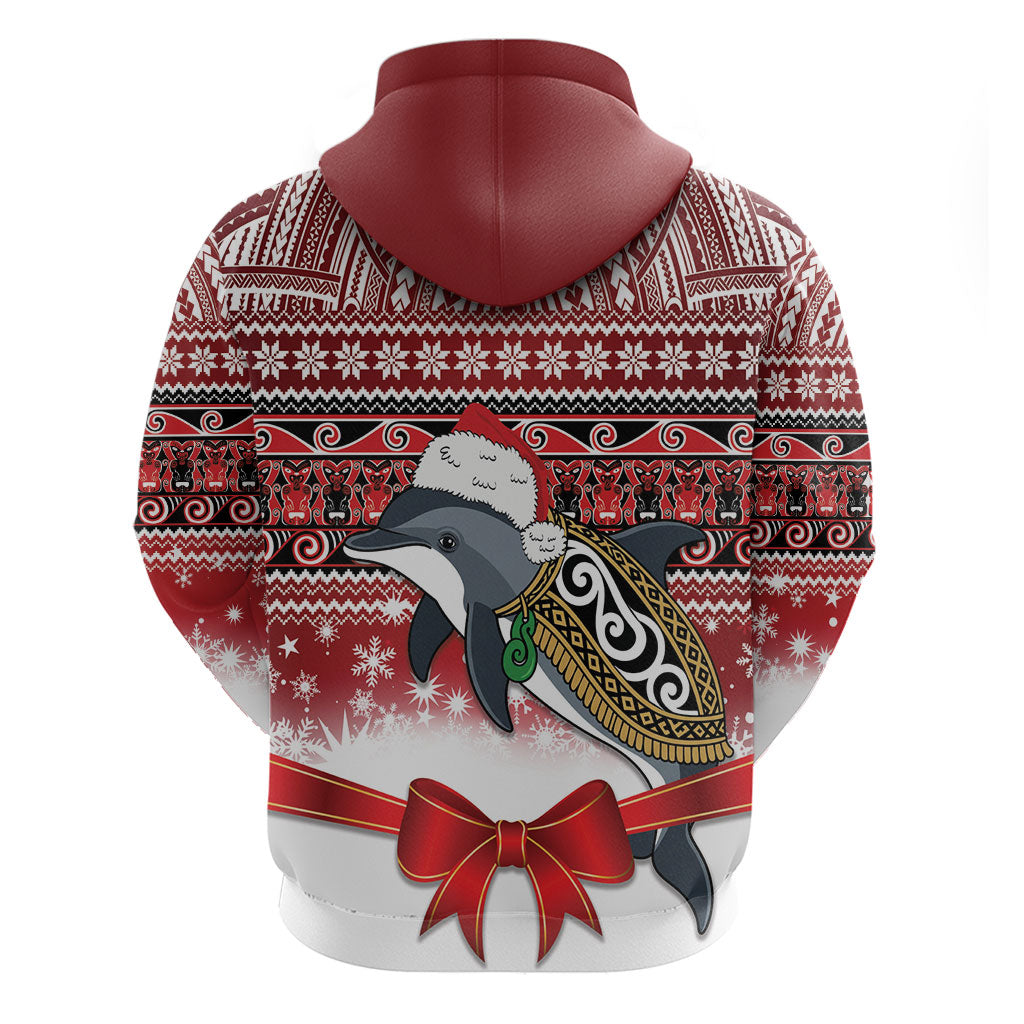 New Zealand Dolphin Terehu Christmas Zip Hoodie Maori Inspired Knitted Patterns