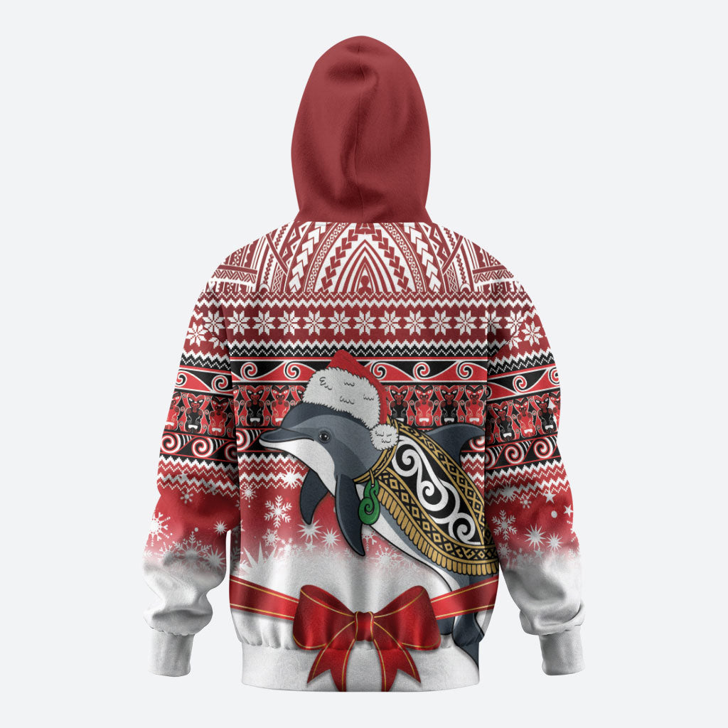 New Zealand Dolphin Terehu Christmas Zip Hoodie Maori Inspired Knitted Patterns